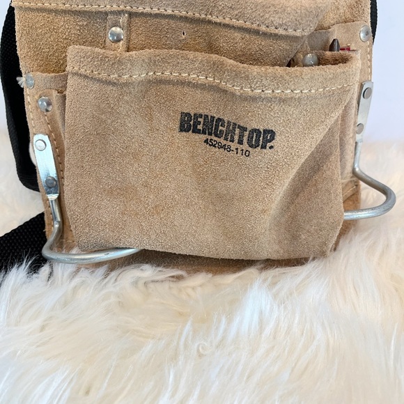 Bench Top Leather Tool Pouch with 6 pockets and Two Loops - Picture 6 of 12